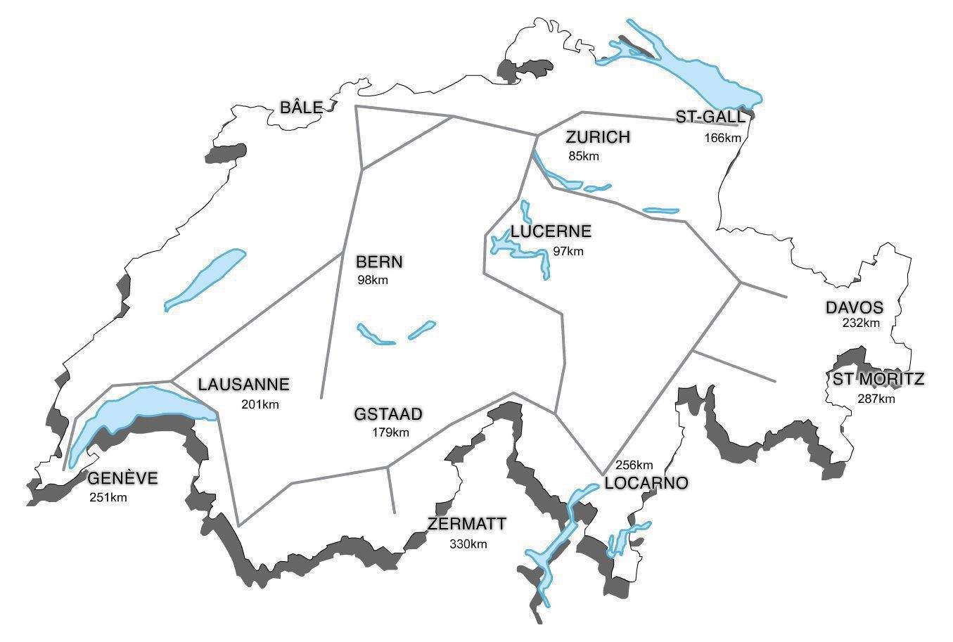 Carte routière en direction de la Suisse